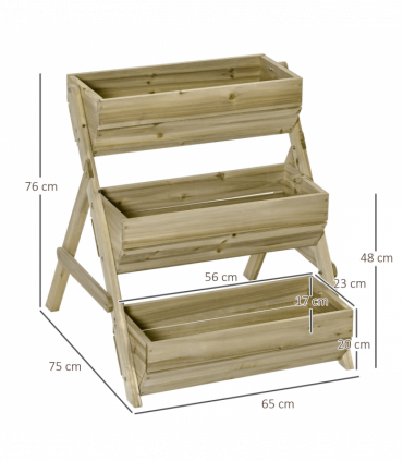 Garden Bed Kit Wood Green 3 Tier Raised 120x68x80cm Flowers Vegetables Herbs