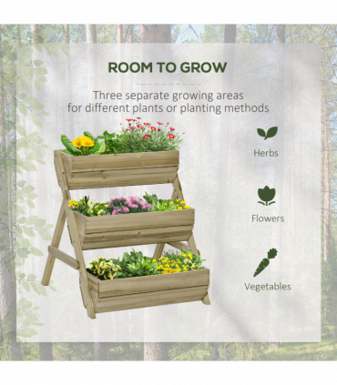 Garden Bed Kit Wood Green 3 Tier Raised 120x68x80cm Flowers Vegetables Herbs