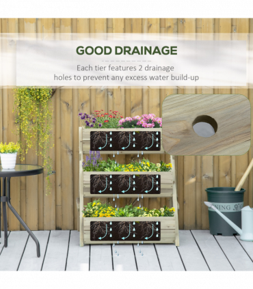 Garden Bed Kit Wood Green 3 Tier Raised 120x68x80cm Flowers Vegetables Herbs