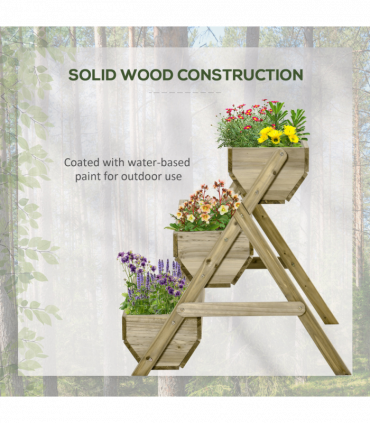 Garden Bed Kit Wood Green 3 Tier Raised 120x68x80cm Flowers Vegetables Herbs