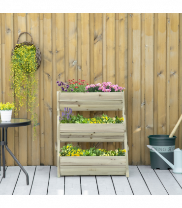 Garden Bed Kit Wood Green 3 Tier Raised 120x68x80cm Flowers Vegetables Herbs