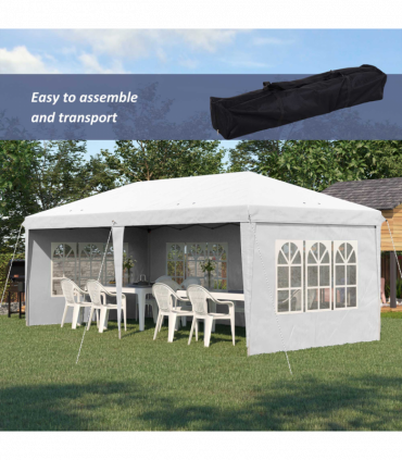 Gazebo: White Steel 585 cm x 295 cm x 270 cm 3 x 6m Heavy Duty Pop Up - White