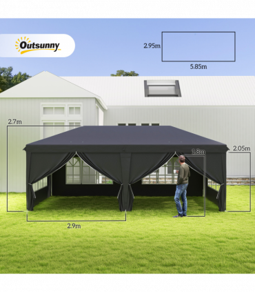 3 x 6m Pop Up Gazebo Height Adjustable Party Tent w/ Storage Bag Black