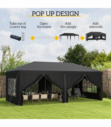 3 x 6m Pop Up Gazebo Height Adjustable Party Tent w/ Storage Bag Black