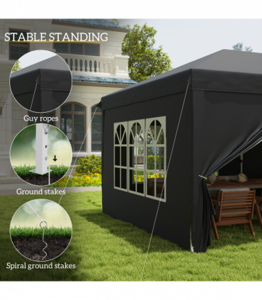 3 x 6m Pop Up Gazebo Height Adjustable Party Tent w/ Storage Bag Black