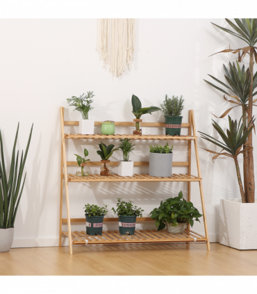 Bamboo Natural wood finish 98cmx37cmx96.5cm 3-Tier Folding Plant Stand
