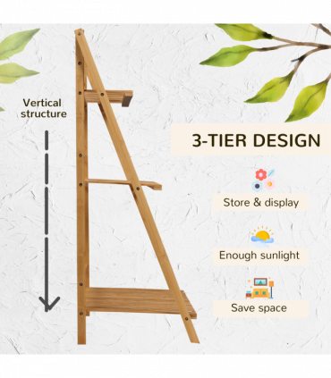 Bamboo Natural wood finish 98cmx37cmx96.5cm 3-Tier Folding Plant Stand