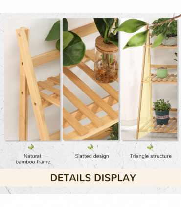 Bamboo Natural wood finish 98cmx37cmx96.5cm 3-Tier Folding Plant Stand