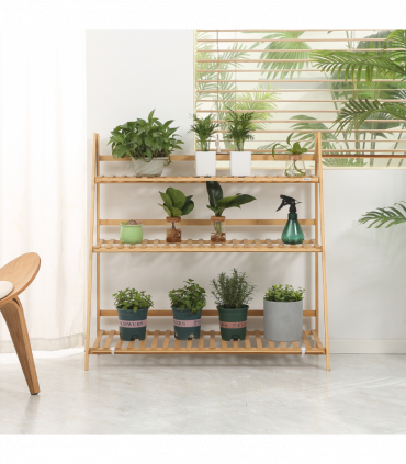 Bamboo Natural wood finish 98cmx37cmx96.5cm 3-Tier Folding Plant Stand