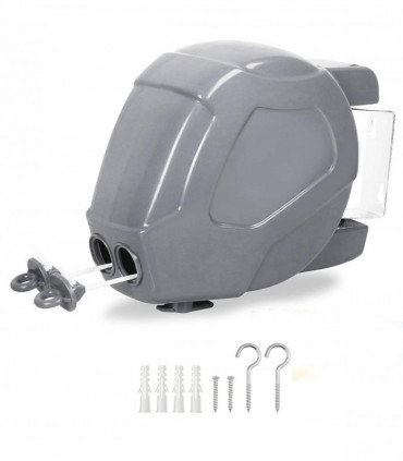 30M Retractable Washing Line with Peg Bag-Grey