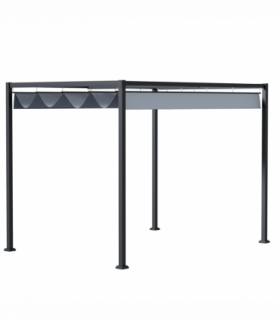 4 x 3m Metal Pergola Gazebo Patio Sun Shelter Retractable Canopy Grey Outsunny