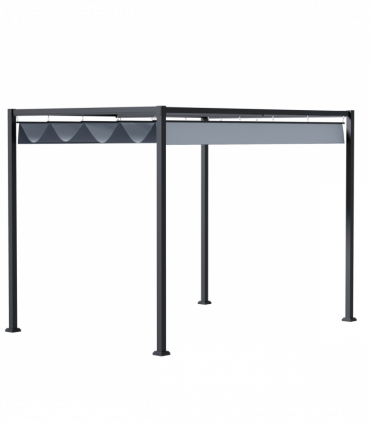 4 x 3m Metal Pergola Gazebo Patio Sun Shelter Retractable Canopy Grey Outsunny