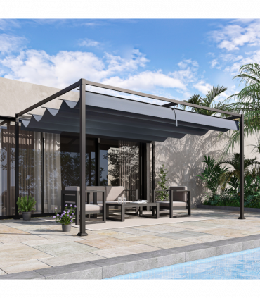 4 x 3m Metal Pergola Gazebo Patio Sun Shelter Retractable Canopy Grey Outsunny