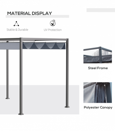 4 x 3m Metal Pergola Gazebo Patio Sun Shelter Retractable Canopy Grey Outsunny