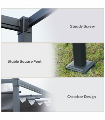 4 x 3m Metal Pergola Gazebo Patio Sun Shelter Retractable Canopy Grey Outsunny