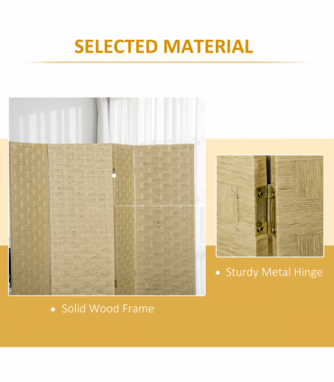 4-Panel Folding Wall Divider Room, Wave Fibre Privacy Screen Panels, Brown