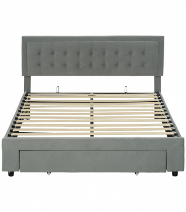 HOMCOM King Size Bed Frame with Storage and Adjustable Velvet Headboard