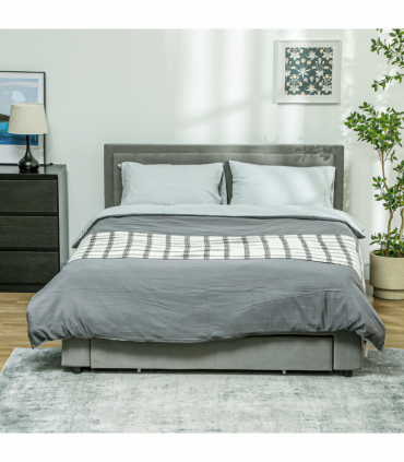 HOMCOM King Size Bed Frame with Storage and Adjustable Velvet Headboard