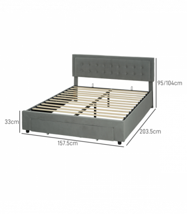 HOMCOM King Size Bed Frame with Storage and Adjustable Velvet Headboard