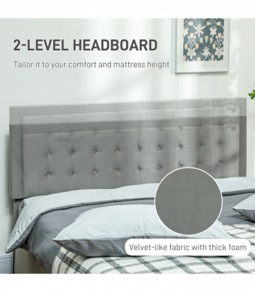 HOMCOM King Size Bed Frame with Storage and Adjustable Velvet Headboard