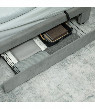 HOMCOM King Size Bed Frame with Storage and Adjustable Velvet Headboard