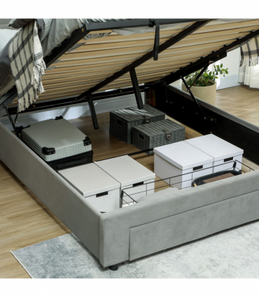 HOMCOM King Size Bed Frame with Storage and Adjustable Velvet Headboard