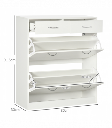 HOMCOM Slim Shoe Cabinet with 2 Flip Drawers for 12 Pairs of Shoes White