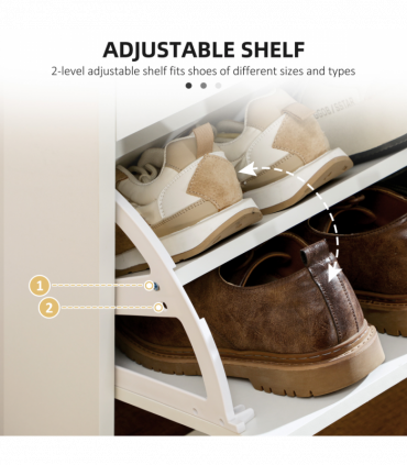 HOMCOM Slim Shoe Cabinet with 2 Flip Drawers for 12 Pairs of Shoes White