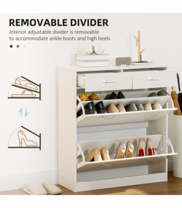HOMCOM Slim Shoe Cabinet with 2 Flip Drawers for 12 Pairs of Shoes White