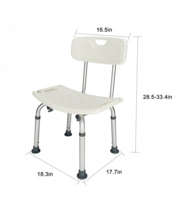 Medical Bathroom Safety Shower Tub Aluminium Alloy Bath Chair Seat Bench with Removable Back White