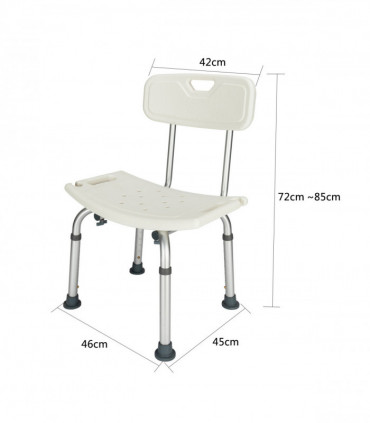 Medical Bathroom Safety Shower Tub Aluminium Alloy Bath Chair Seat Bench with Removable Back White