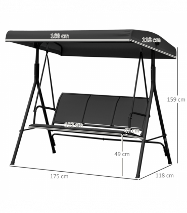 Outsunny 3 Seater Garden Swing Patio Hammock with Canopy for Outdoor Black