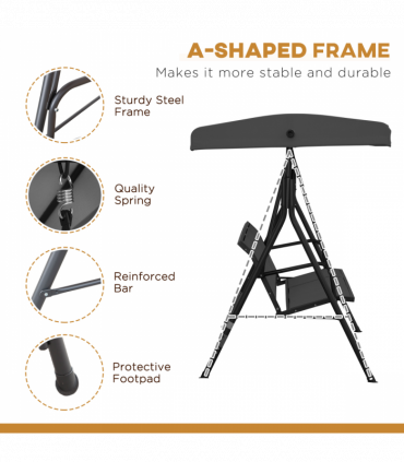 Outsunny 3 Seater Garden Swing Patio Hammock with Canopy for Outdoor Black