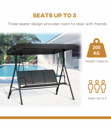 Outsunny 3 Seater Garden Swing Patio Hammock with Canopy for Outdoor Black