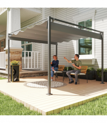 Outsunny 3 x 3(m) Garden Pergola with Retractable Roof, UPF30+, Grey