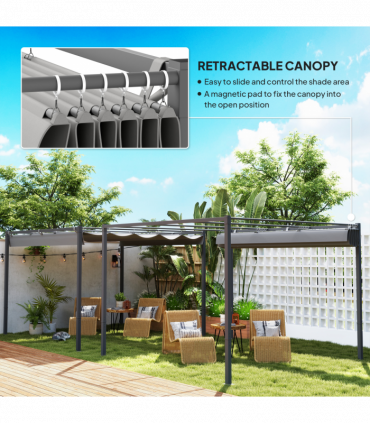 Outsunny 3 x 3(m) Garden Pergola with Retractable Roof, UPF30+, Grey