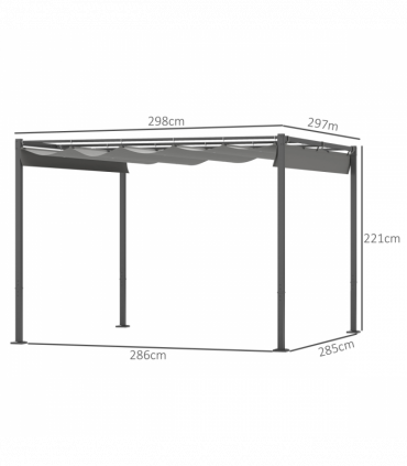 Outsunny 3 x 3(m) Garden Pergola with Retractable Roof, UPF30+, Grey