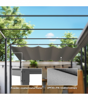 Outsunny 3 x 3(m) Garden Pergola with Retractable Roof, UPF30+, Grey