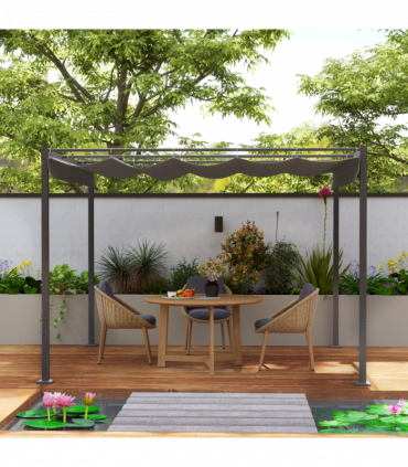 Outsunny 3 x 3(m) Garden Pergola with Retractable Roof, UPF30+, Grey