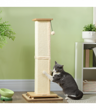 PawHut 87cm Cat Scratching Post 3 in 1 Cat Scratcher w/ Track Ball Toy