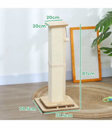 PawHut 87cm Cat Scratching Post 3 in 1 Cat Scratcher w/ Track Ball Toy