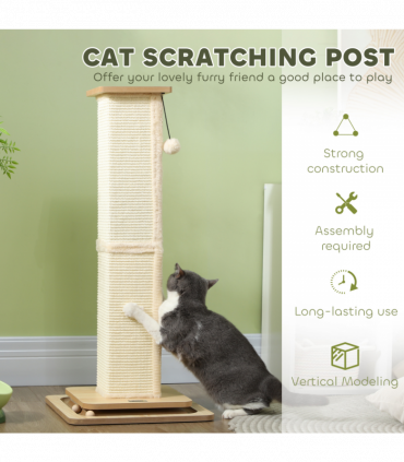 PawHut 87cm Cat Scratching Post 3 in 1 Cat Scratcher w/ Track Ball Toy