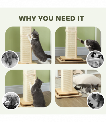 PawHut 87cm Cat Scratching Post 3 in 1 Cat Scratcher w/ Track Ball Toy