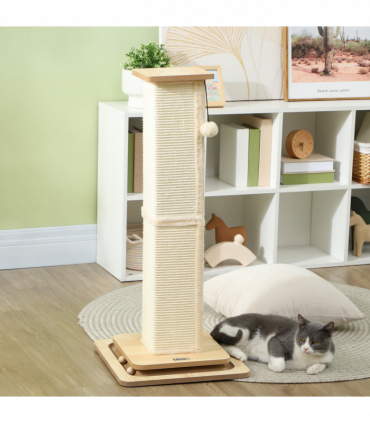 PawHut 87cm Cat Scratching Post 3 in 1 Cat Scratcher w/ Track Ball Toy