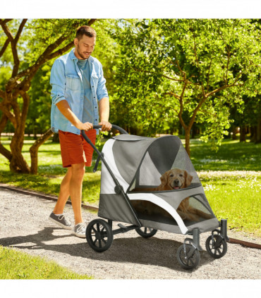 PawHut Easy Folding Pet Stroller for Large Dogs, Dark Grey