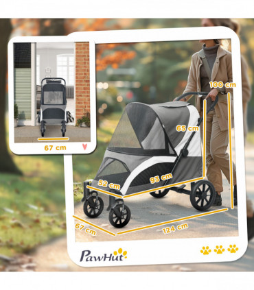 PawHut Easy Folding Pet Stroller for Large Dogs, Dark Grey