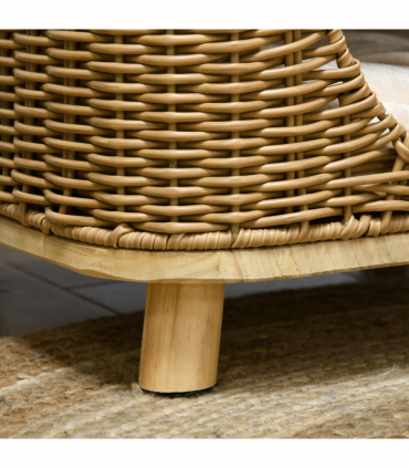 PawHut Elevated Design Wicker Cat House with Washable Cushion, Light Brown