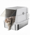 PawHut Extra Large Stainless Steel Cat Litter Tray with Scoop, Flip Top