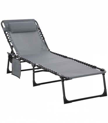 Portable Sun Lounger, Reclining Lounge Chair 5-position Adjustable Pillow Grey