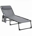 Portable Sun Lounger, Reclining Lounge Chair 5-position Adjustable Pillow Grey